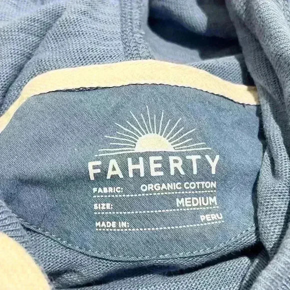Faherty Mens Blue Hoodie Sweatshirt Striped Knit Organic Cotton Size Medium - Picture 3 of 10